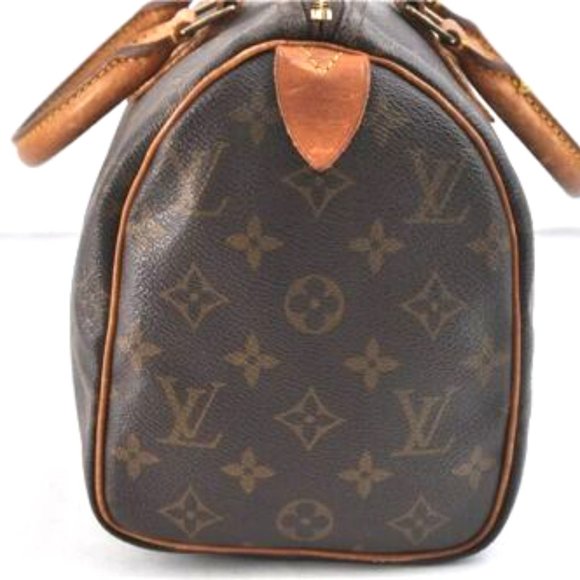 Vintage Louis Vuitton Speedy 25 Monogram Logo Satchel Boston Bag Brown Gold Tan - Picture 13 of 15